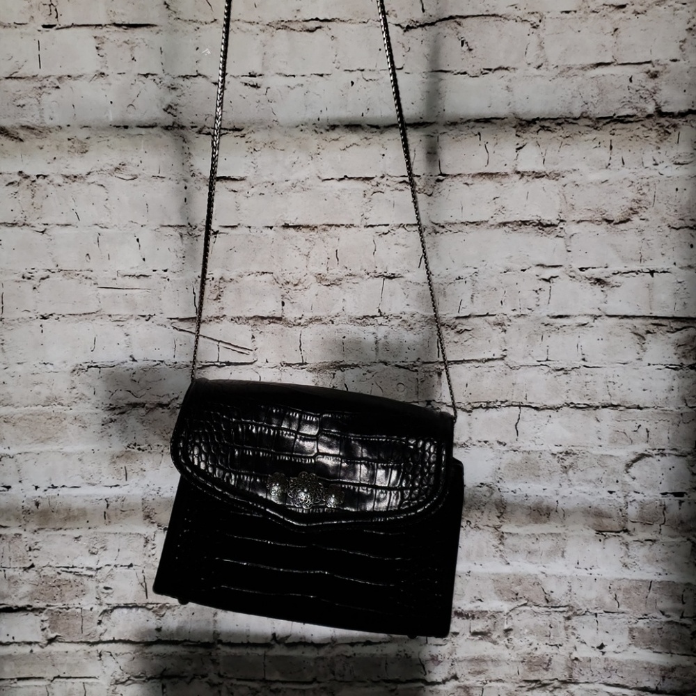 Brighton croc embossed black leather purse